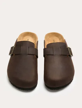 Leather Slip-On Mules Chocolate male - M&S - FashionsVida