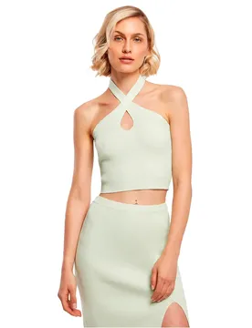 Canotta Rib Knit Crossed Neckholder Light Mint L