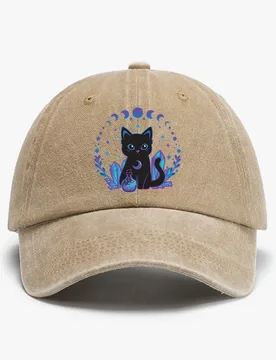 Cute Crystal Black Cat Fashion Letter Print Washed Baseball Cap Casual Minimalist Style Breathable Soft Fabric hat - Aliexpress - FashionsVida
