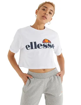 Maglietta A Maniche Corte Con Collo A V Alberta Cropped White XS - Ellesse - FashionsVida