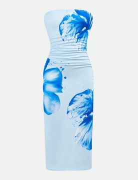Vestido elegante de vacaciones con estampado floral y bajo asimétrico para niña preadolescente