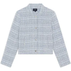 Chaqueta de mujer de mujer en tweed de algodón con botones a contraste