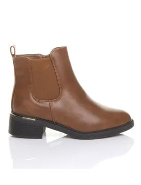 Women's Low Heel Elastic Chunky Sole Zip Ankle Chelsea Boots in Tan Size: 3 - Tan - Size: 3 - Ajvani - FashionsVida