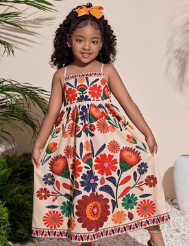 Vestido sin mangas con estampado floral para niña, estilo de vacaciones