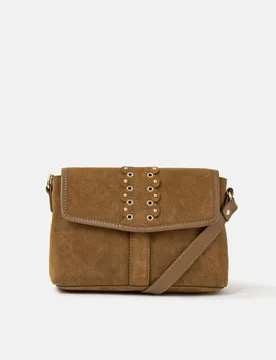 Suede Eyelet Detail Cross Body Bag Tan female - Accessorize - FashionsVida