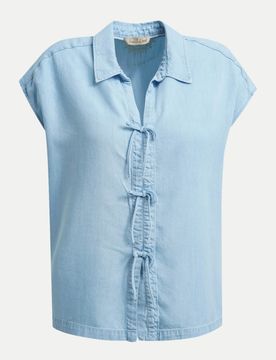 Denim-Bluse mit Schleifen Blau M
