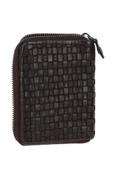 Women's Vintage Woven Leather Zip Around Small 6 Card Coin Purse in Dark Brown - Dark Brown - Size: One Size