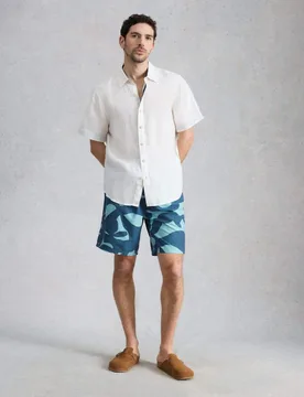 Pocketed Abstract Print Swim Shorts Blue Mix male - White stuff - FashionsVida