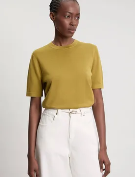 Women's Viscose Blend Knit Crew Neck Short Sleeve Top in Chartreuse Size: Medium - Chartreuse - Size: M - Karen millen - FashionsVida