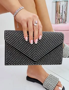 Crystal Glam Envelope Clutch Bag - Black - Size: One Size - Love Lemonade - FashionsVida