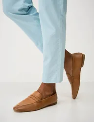 Leather Slip On Loafers Tan female