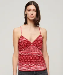 Superdry Damen Trägertop aus Webstoff mit Print Rot - Größe: 42