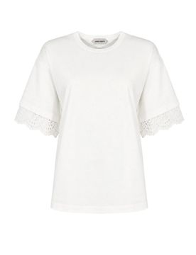 T-Shirt Con Maniche In Pizzo Sangallo
