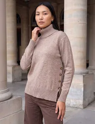 Roll Neck Button Side Detail Jumper Beige female