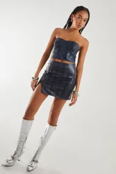 Women's PU Snake Print Bandeau Top in Blue Size: 8 - Blue - Size: 8