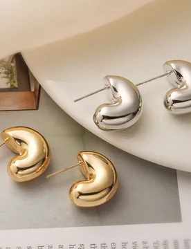 European and American Metal Style Simple Copper Gold-Plated Smooth Geometric Earrings for Women Niche High-End Versatile Ear Jew - Aliexpress - FashionsVida