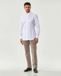 Camicia bianca in twill di puro cotone tailor-fit