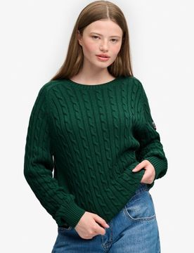 Superdry Damen Grün Lässiger Strickpullover mit Zopfmuster, Größe: 44