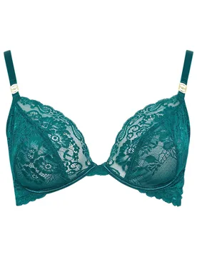 Women's Lace Underwired Plunge Bra in Green Size: 44DD - Green - Size: 44DD - Yours - FashionsVida