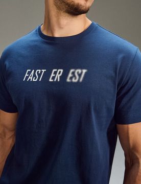 T-shirt in cotone con scritta - blu scuro