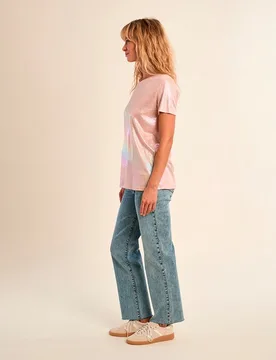 Camiseta de mujer de manga corta en tejido brillante - Molly Bracken - FashionsVida