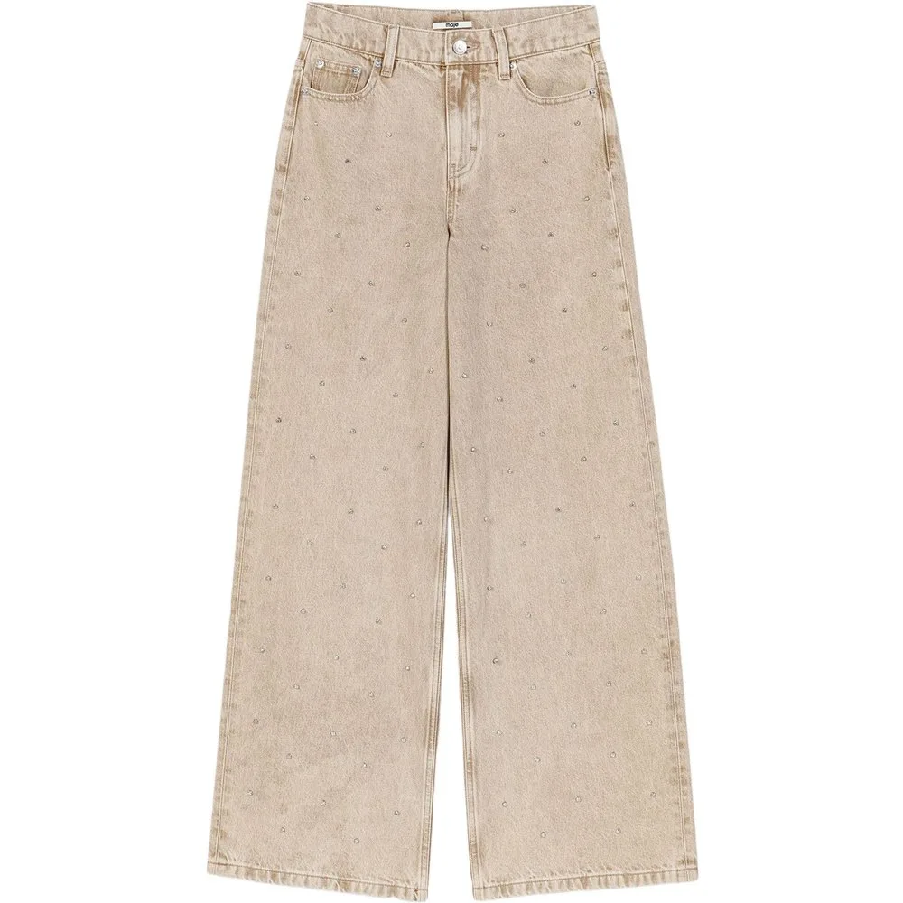 Vaquero de mujer ancho de algodón con strass - Maje - FashionsVida