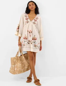 Pure Cotton Statement Embellished Kaftan Ivory female - Accessorize - FashionsVida