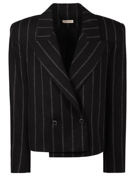 Striped Double-breasted Wool Blazer