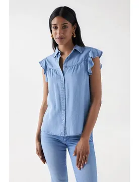 Blouse Sans Manches Ruffle-sleeve Light Light Wash L
