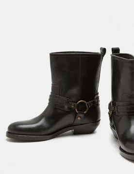 Leather Cowboy Block Heel Mid Calf Boots Black female - M&S - FashionsVida