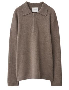 Cashmere Polo Collar Long Sleeve Top