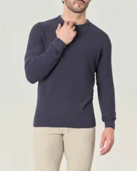 Maglia girocollo blu in puro cotone a grana di riso