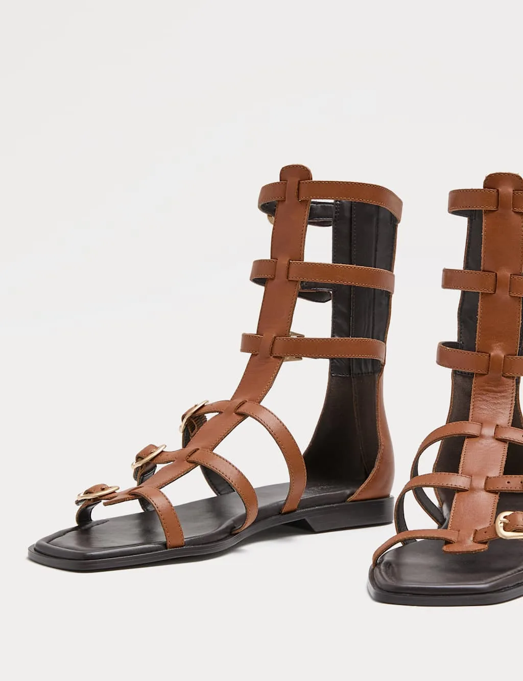 Leather Calf Flat Gladiator Sandals Tan female - M&S - FashionsVida