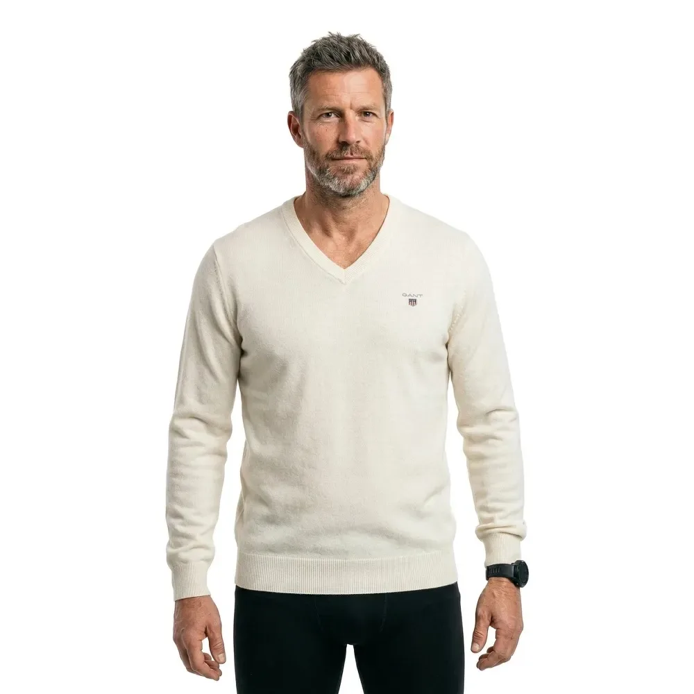 Maglione Con Scollo A V Superfine Lambswool Cream XL - Gant - FashionsVida
