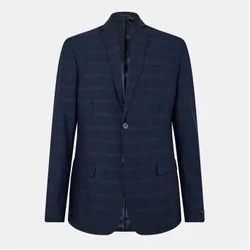 Mens Rust Plaid Flap Pocket Suit Jacket In Navy - Size 42 (Chest)