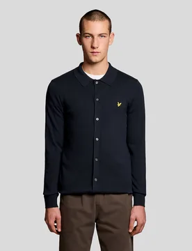 Men's Cotton Knitted Shirt in Navy - Lyle & Scott - FashionsVida