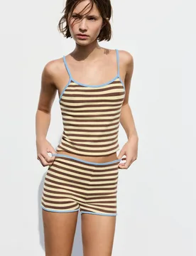 Striped Ribbed Mini Shorts (Size: ) - Pull&bear - FashionsVida