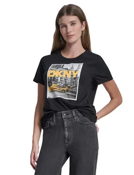 Maglietta A Maniche Corte Dj6t179 Black / Taxi Cab Yellow S - DKNY - FashionsVida