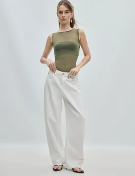 Ärmelloser Mesh-Body Khaki L - Stradivarius - FashionsVida