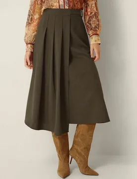 Box Pleat Midi Kilt Skirt Khaki female - Monsoon - FashionsVida