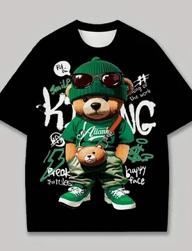 Camiseta de hombre con estampado de oso punk 3D, de manga corta, cómoda y de tipo pullover, ropa exterior para hombre - Shein - FashionsVida