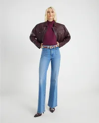 Womens Flared Jeans Blue High Rise Relaxed Denim Cotton - Size 12 Long