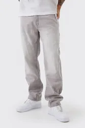 Herren Gerade Steife Getönte Gewaschene Denim Jeans Hosen Light Grey Größe 44R