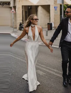 SoDigne Mermaid Simple Wedding Dresses ﻿Halter Sleeveless Bridal Dress Beach Long Wedding Gown Robe De Mairee ﻿Customized - Aliexpress - FashionsVida