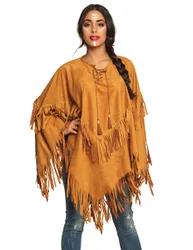 Western-Poncho mit Fransen für Damen braun - female