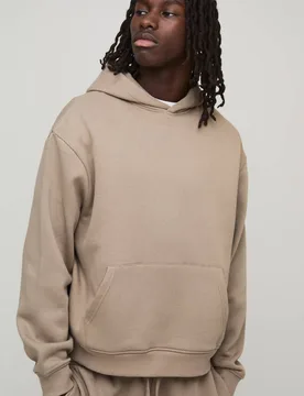 Men's Essential Oversized Boxy Hoodie Taupe Size Medium Taupe M - boohooMAN - FashionsVida