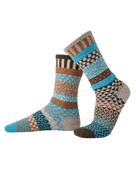 Unisex Mismatched Striped Pattern Crew Wool Sock - - Size: S - Solmate - FashionsVida