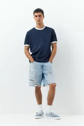 Straight-Leg Denim Bermuda Shorts (Size: )