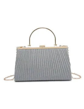 Women's Elegant Pleated Clutch Evening Bag With Handle in Grey - Grey - Size: One Size - Kitise - FashionsVida