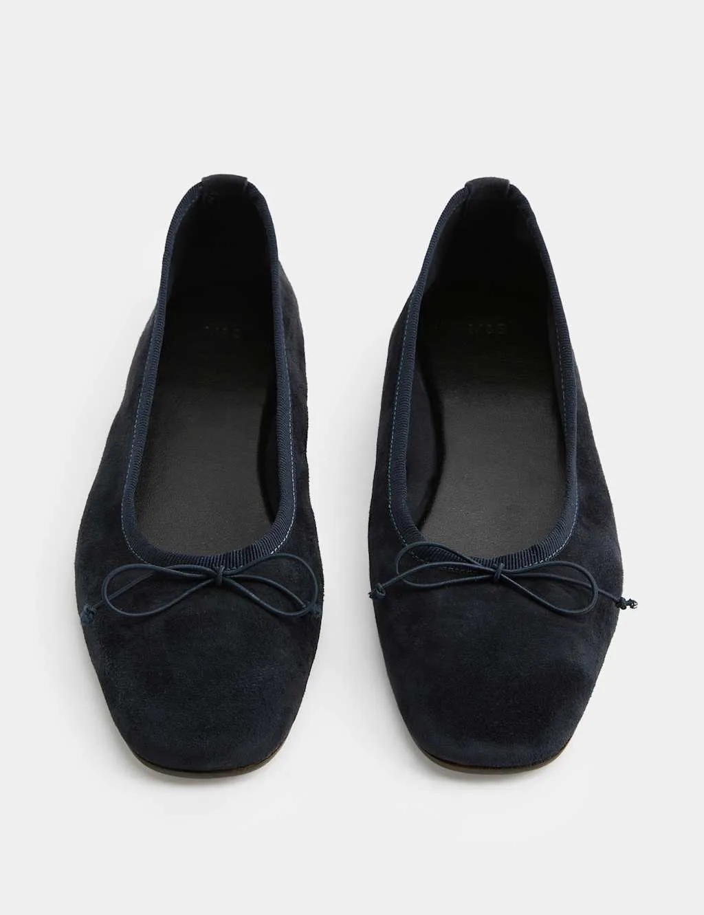 Suede Bow Flat Round Toe Ballet Pumps Navy female - M&S - FashionsVida
